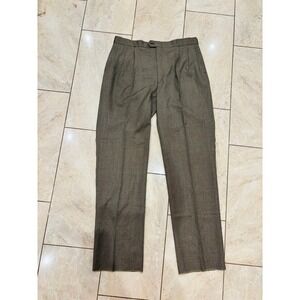 Vintage J. Riggins Mens 41W Houndstooth Pleated Dress Pants Brown Wool Blend 90s